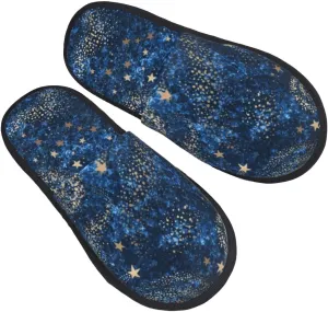 Unisex Cozy Indoor Furry Slipper-Space Galaxy Blue Nebula Plush House Slippers Warm Bedroom Shoes