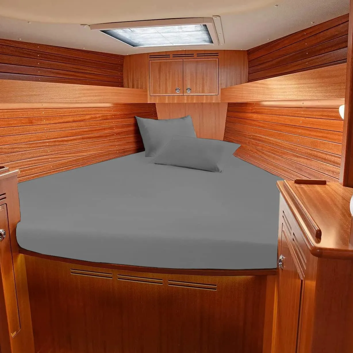 Universal XL V Berth Sheet 4 Piece Bed Sheet Set 100% Cotton Blend 600TC Universal XL V Berth Sheet The Best Boat XL V Berth Bedding Fits mattresses up to 8” Depth - Great Gift for Boaters (Grey)
