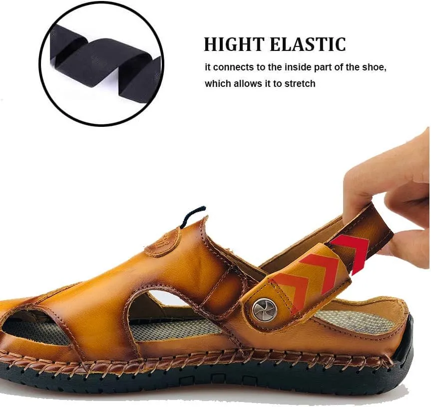 UPIShi Mens Closed Toe Casual Leather Strap Athletic Beach Outdoor Adjustable Sandals Fisherman Shoes