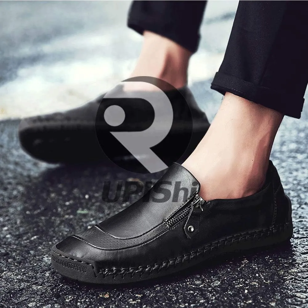 UPIShi Mens Driving Oxford Leather Casual Slip-on Sneaker Stitched Flats Penny Loafers Lightweight Shoes