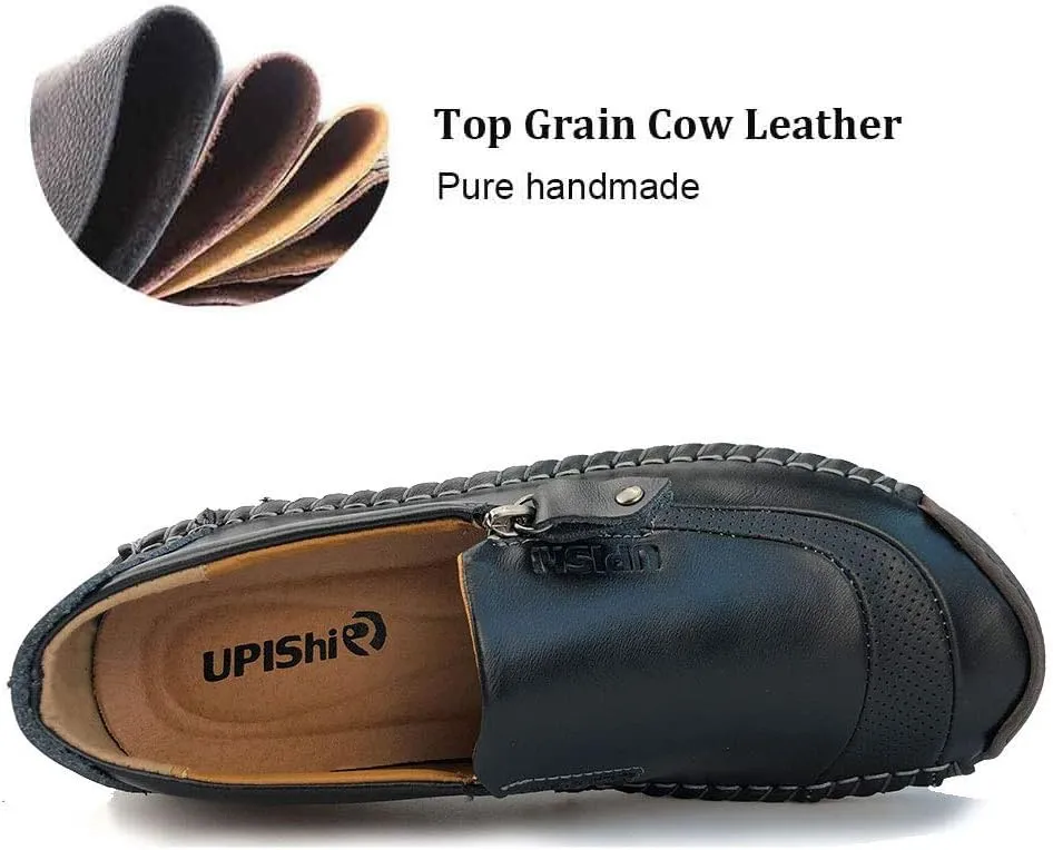 UPIShi Mens Driving Oxford Leather Casual Slip-on Sneaker Stitched Flats Penny Loafers Lightweight Shoes