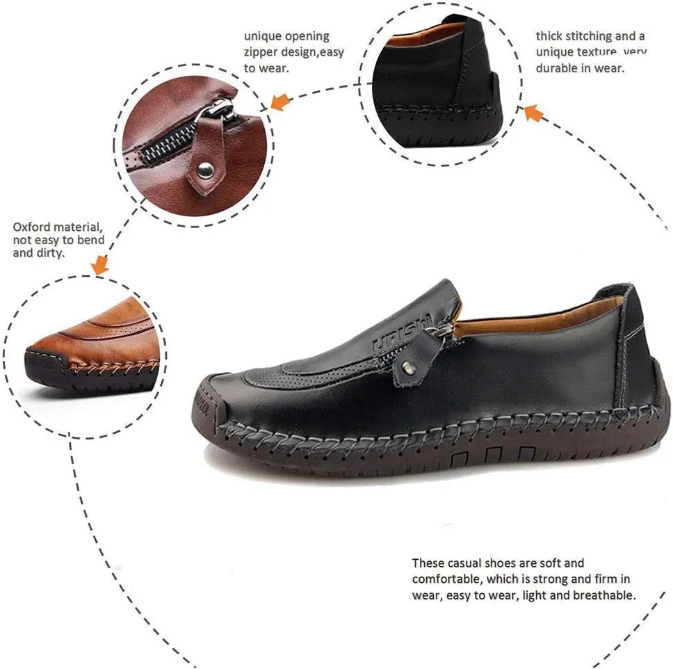 UPIShi Mens Driving Oxford Leather Casual Slip-on Sneaker Stitched Flats Penny Loafers Lightweight Shoes