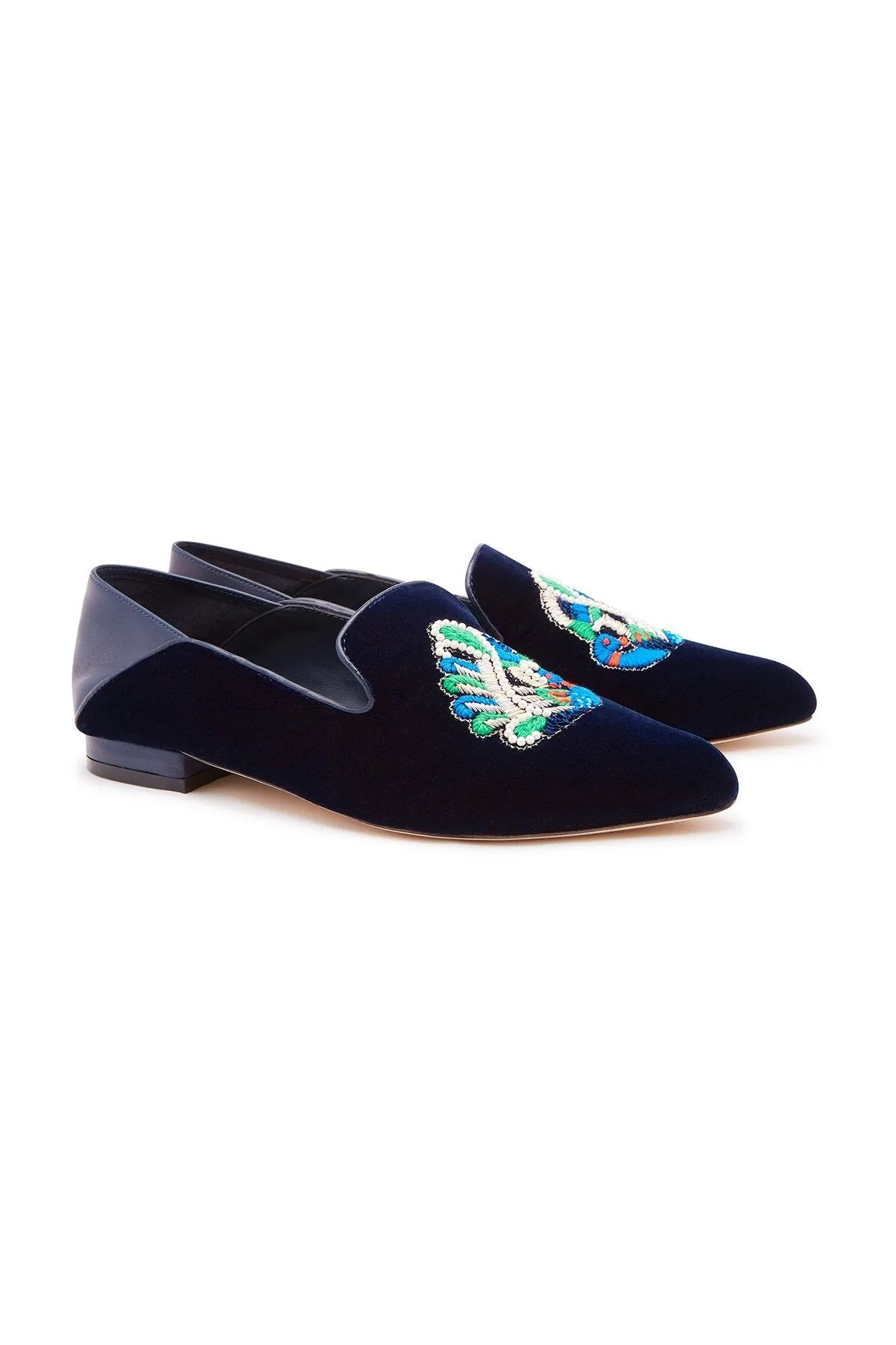 VELVET SLIPPER WITH FOLDED HEEL NAVY PEACOCK