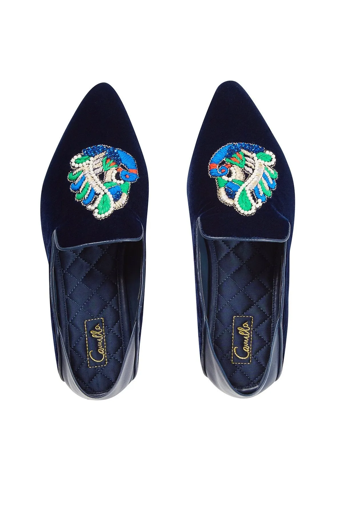 VELVET SLIPPER WITH FOLDED HEEL NAVY PEACOCK