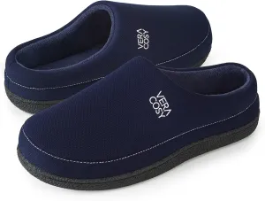 VeraCosy Men's Cozy Knit Slipper Breathable Memory Foam Indoor House Shoes with None Slip Rubber Sole