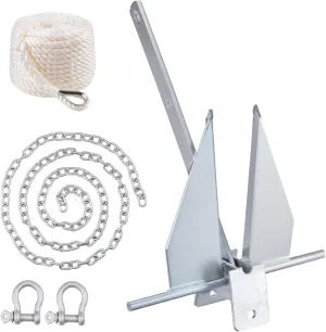 VEVOR Fluke Style Anchor Kit, 13 LBS Hot-Dipped Galvanized Steel Fluke Anchor with 7.9' Chain, 101' Rope and Two 0.4" Shackles, Marine Boat Anchor for Small Vessels Under 30', Seas, Rivers and Shores