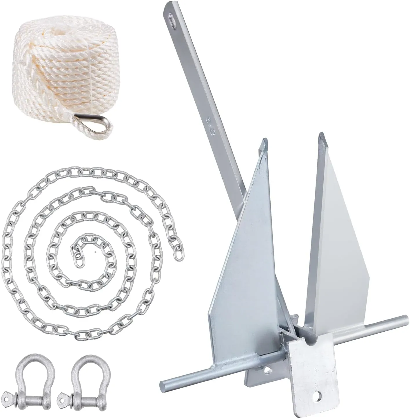 VEVOR Fluke Style Anchor Kit, 13 LBS Hot-Dipped Galvanized Steel Fluke Anchor with 7.9' Chain, 101' Rope and Two 0.4" Shackles, Marine Boat Anchor for Small Vessels Under 30', Seas, Rivers and Shores