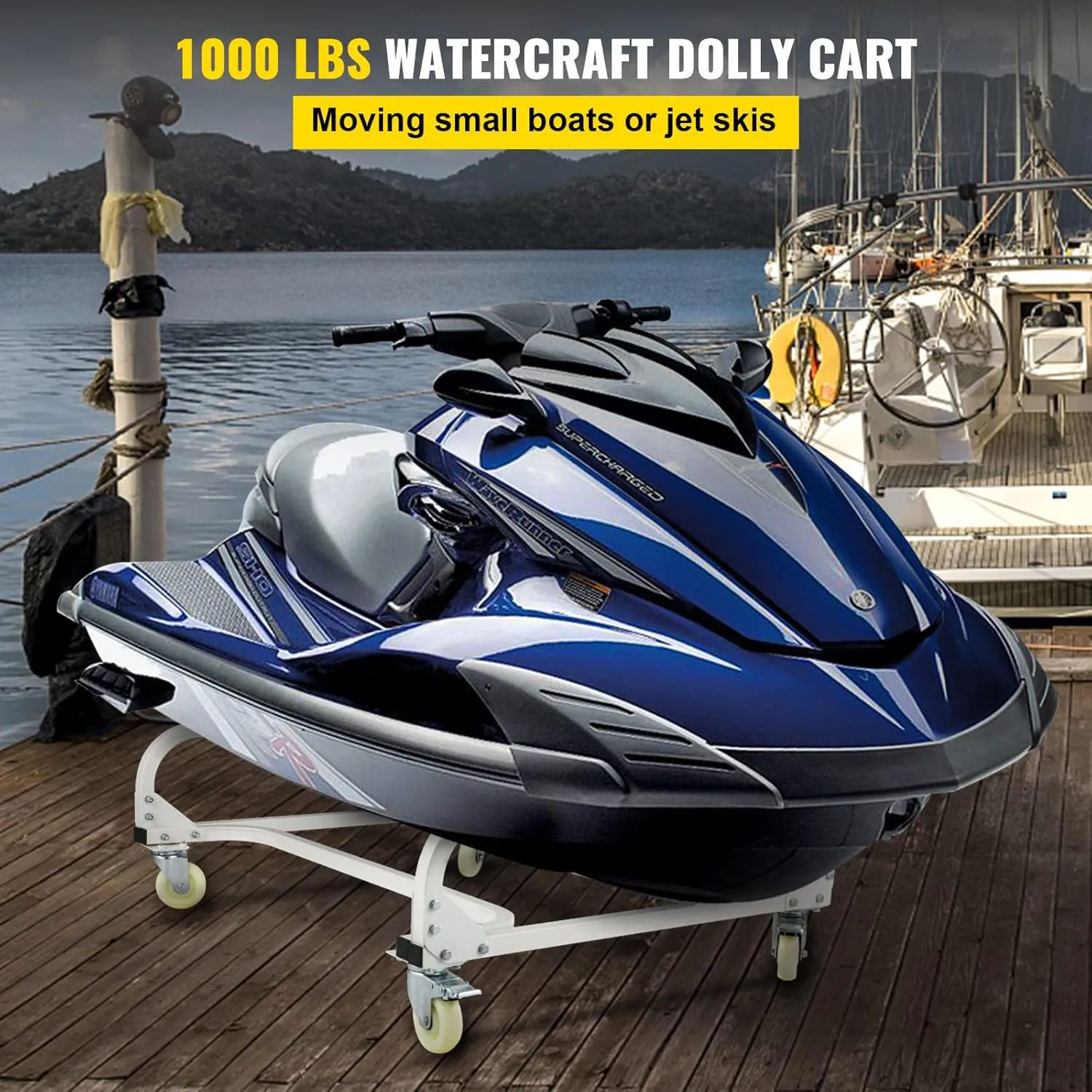 VEVOR Watercraft PWC Dolly, Jet Ski Stand PWC Cart for Moving Watercraft, Adjustable Bunks with 4 Casters & 2 Brakes, Heavy-Duty Jet Ski Cart for Kayaks, Jet Skis, Speedboats