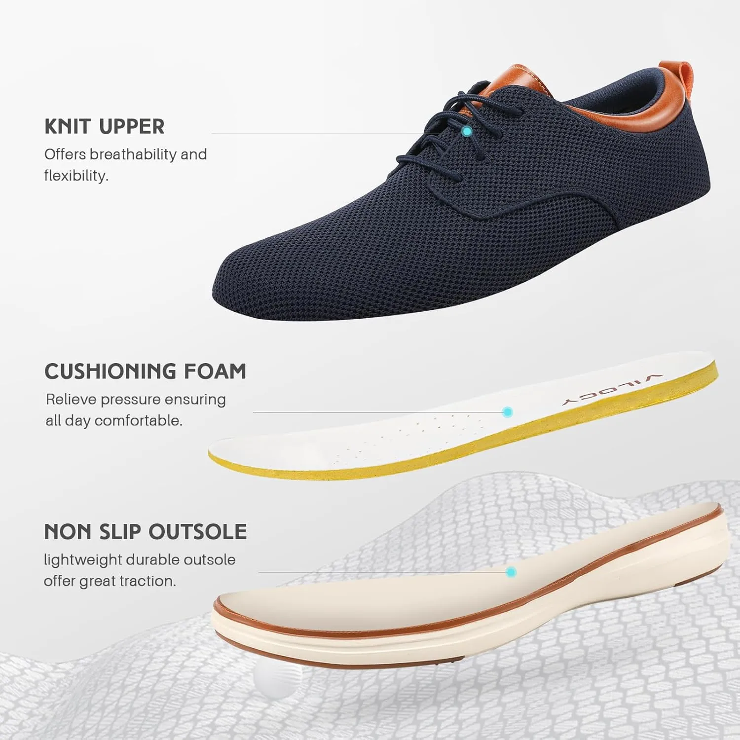 VILOCY Men's Wide Casual Dress Oxfords Business Shoes Fashion Sneakers Mesh Breathable Comfortable Walking Shoes