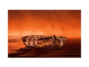 Vintage Boat Oil Painting