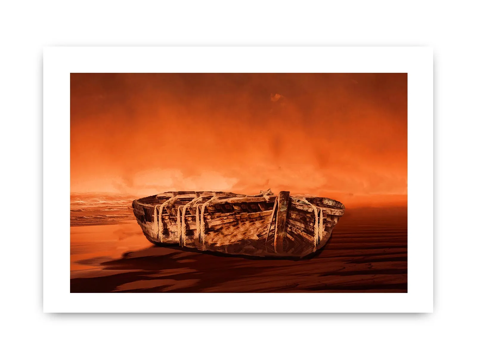Vintage Boat Oil Painting