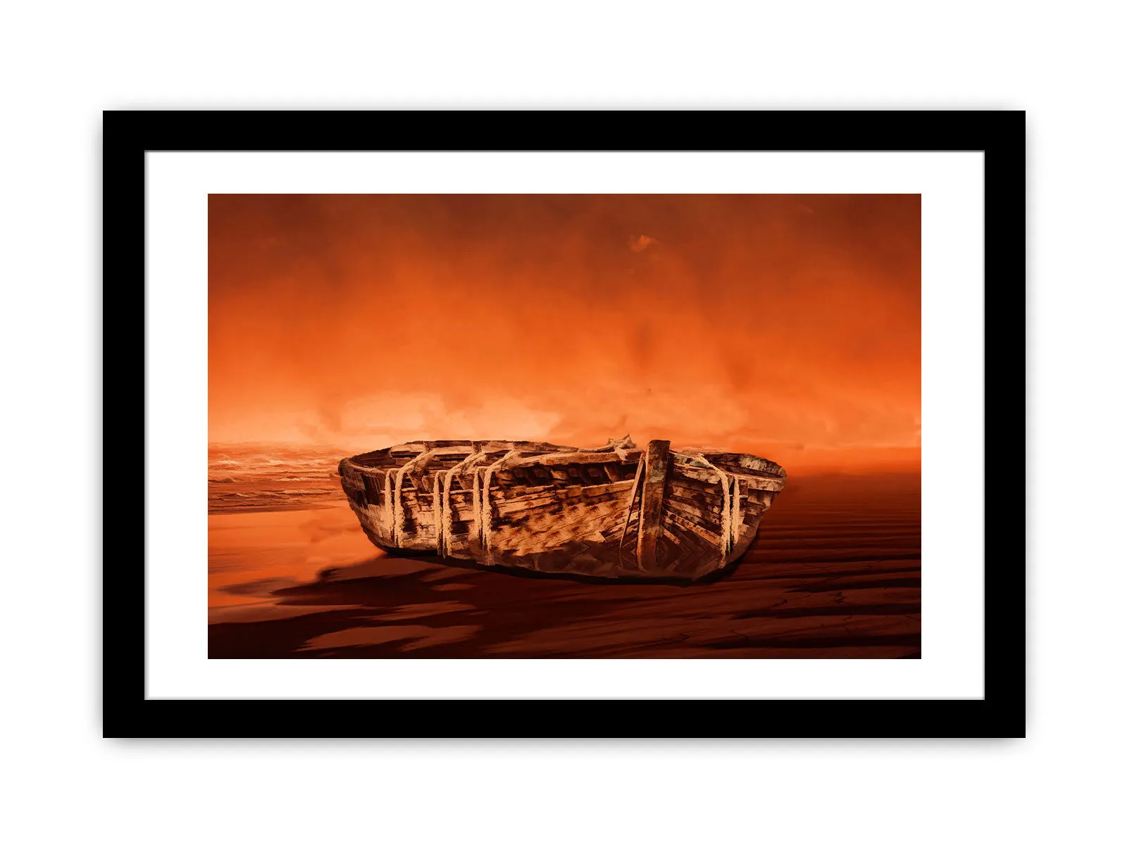 Vintage Boat Oil Painting
