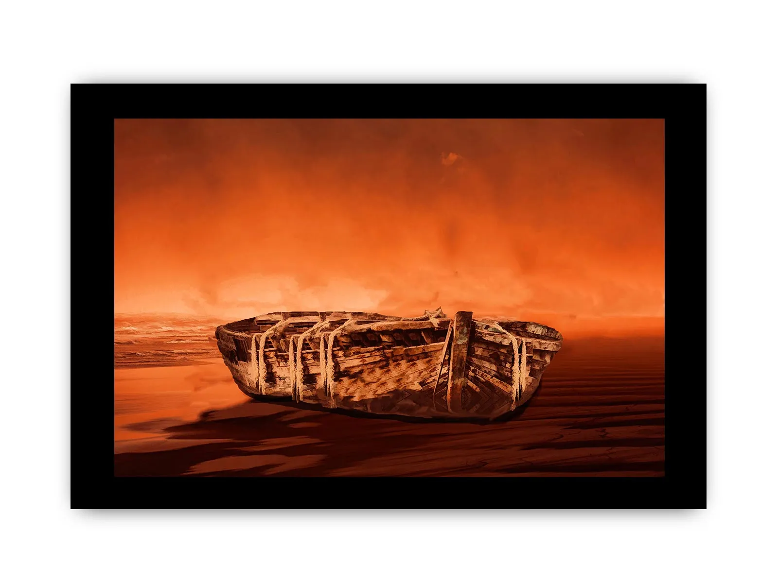 Vintage Boat Oil Painting