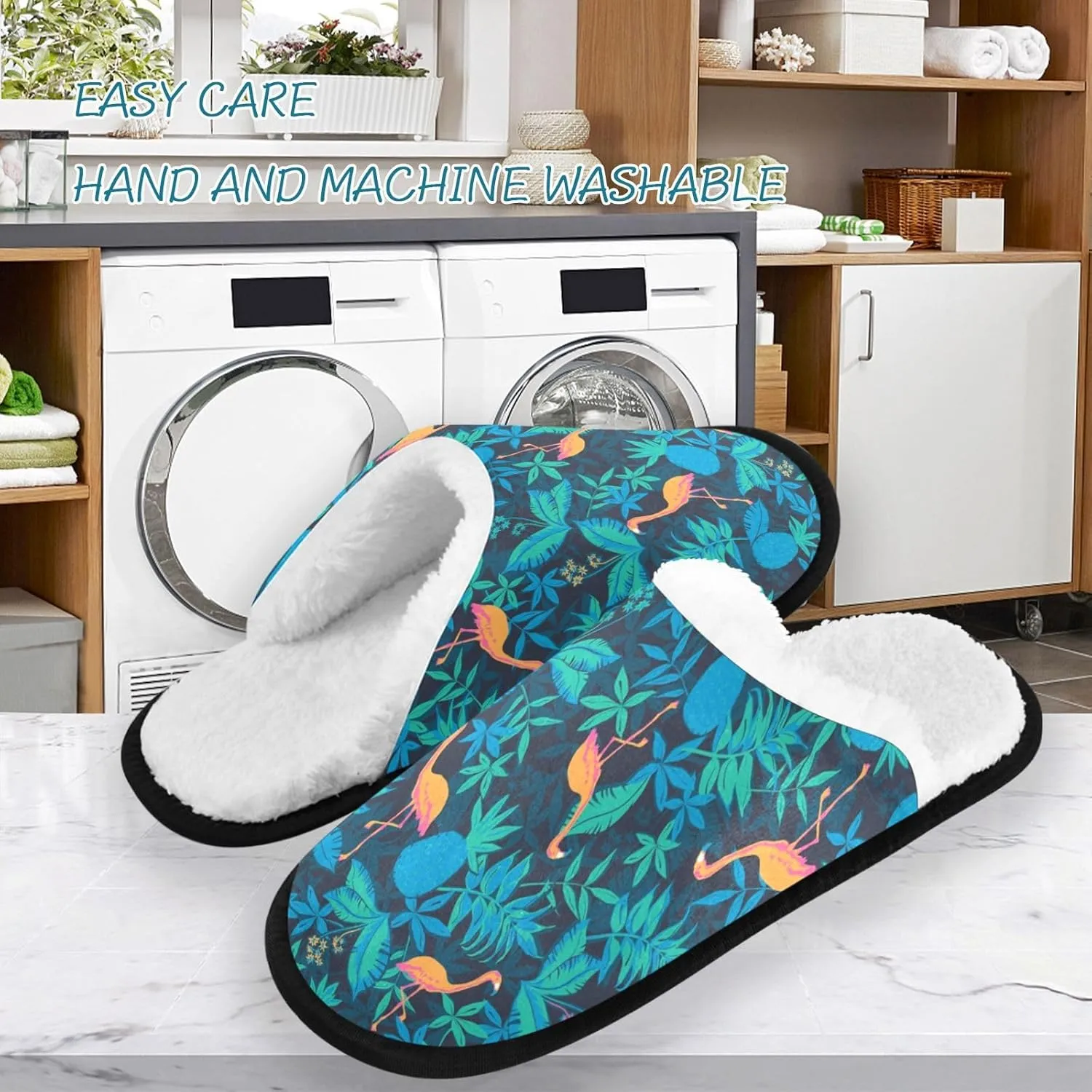 visesunny Tropical Rain Forest Nature Cozy Fuzzy Mens Womens Memory Foam House Slippers Plush Fleece Indoor Outdoor Slipper Medium