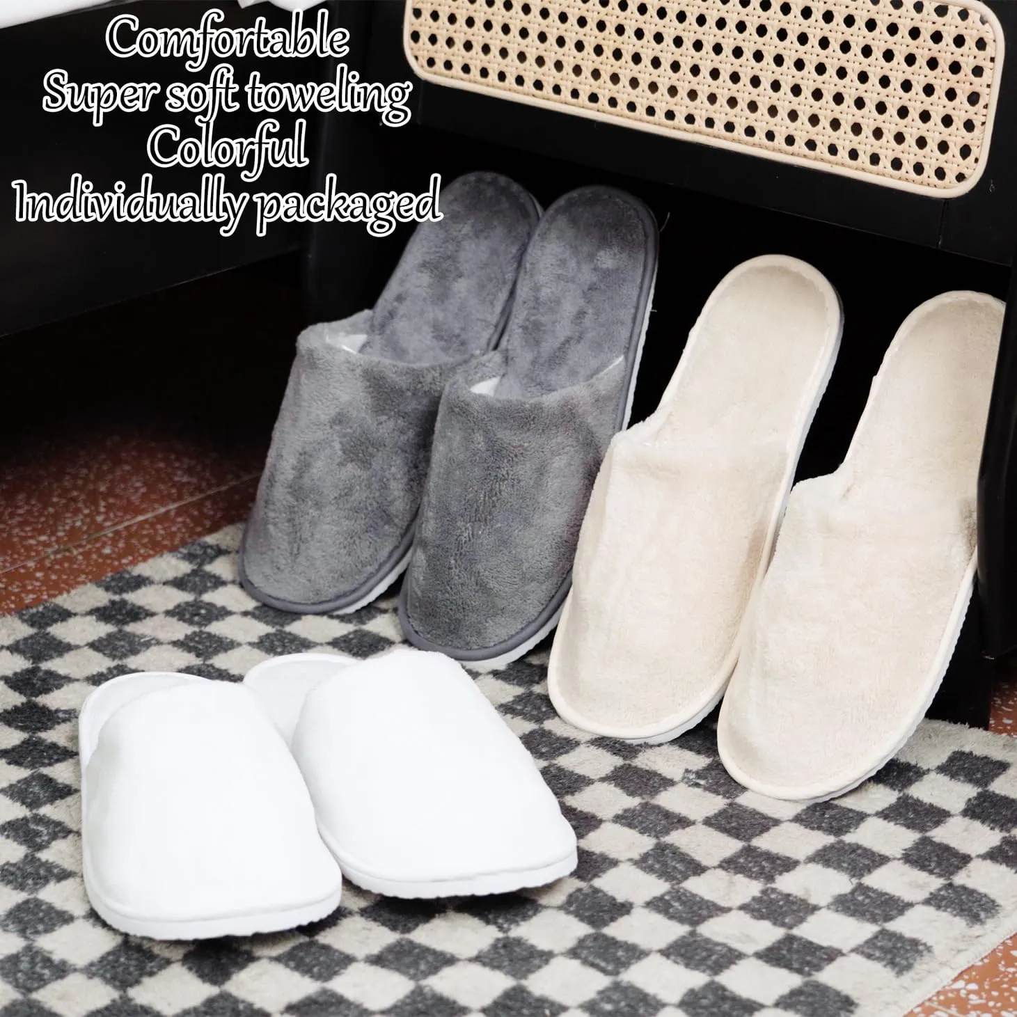 VOCHIC 12 Pair House Slippers for Guest, 7mm Sole Non Slip Disposable Slipper for Travel, Washable Reusable, Spa Slippers for Women Men Hotel, Indoor, Shoeless House, Home, Bathroom, Party, Wedding
