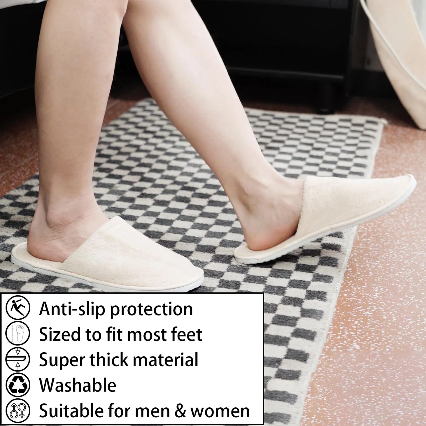 VOCHIC 12 Pair House Slippers for Guest, 7mm Sole Non Slip Disposable Slipper for Travel, Washable Reusable, Spa Slippers for Women Men Hotel, Indoor, Shoeless House, Home, Bathroom, Party, Wedding