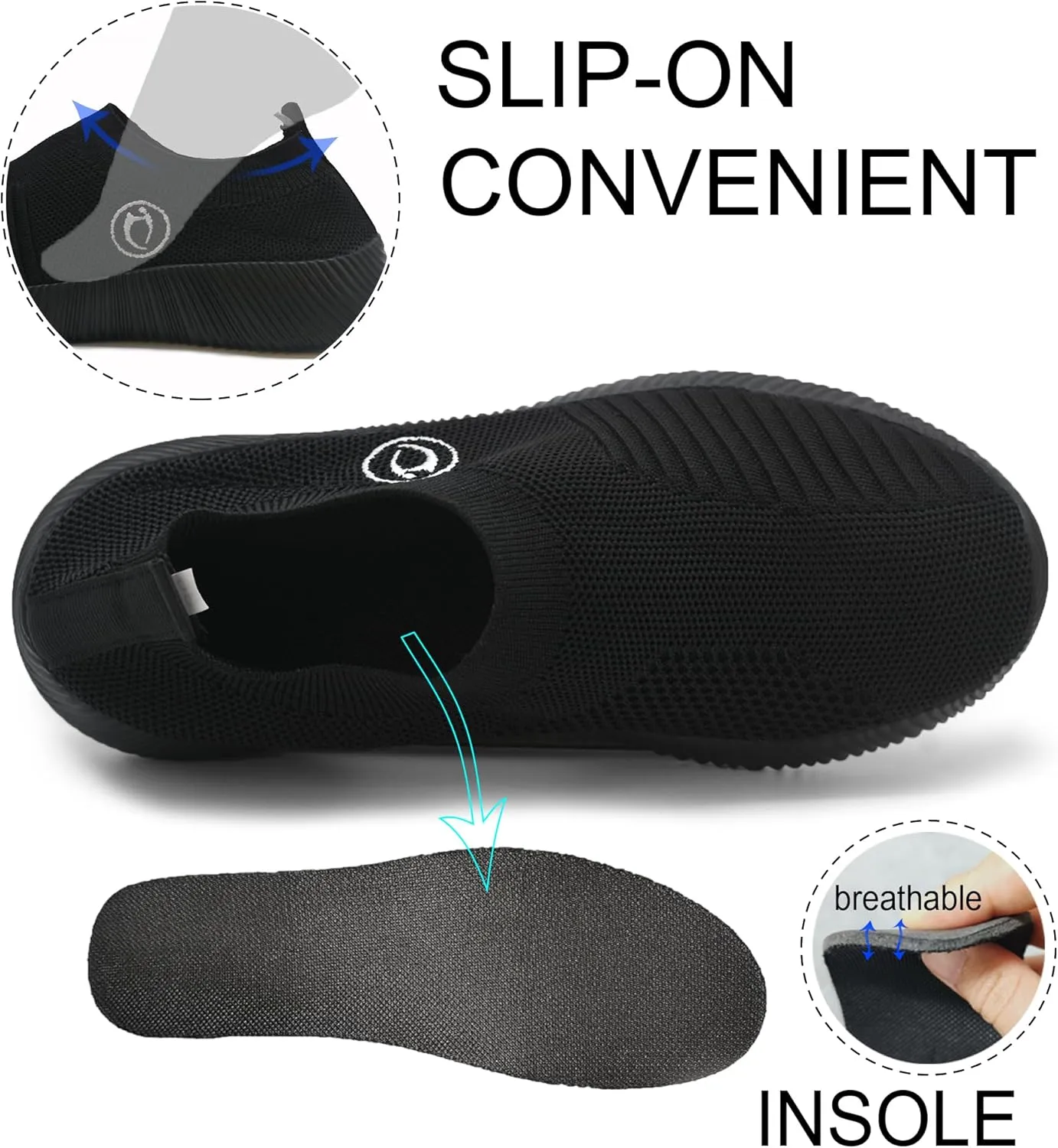 Walking Shoes Women Fashion Black Slip on Sneakers Womens Mesh Lightweight Breathable Sock Shoe Comfortable Platform Athletic