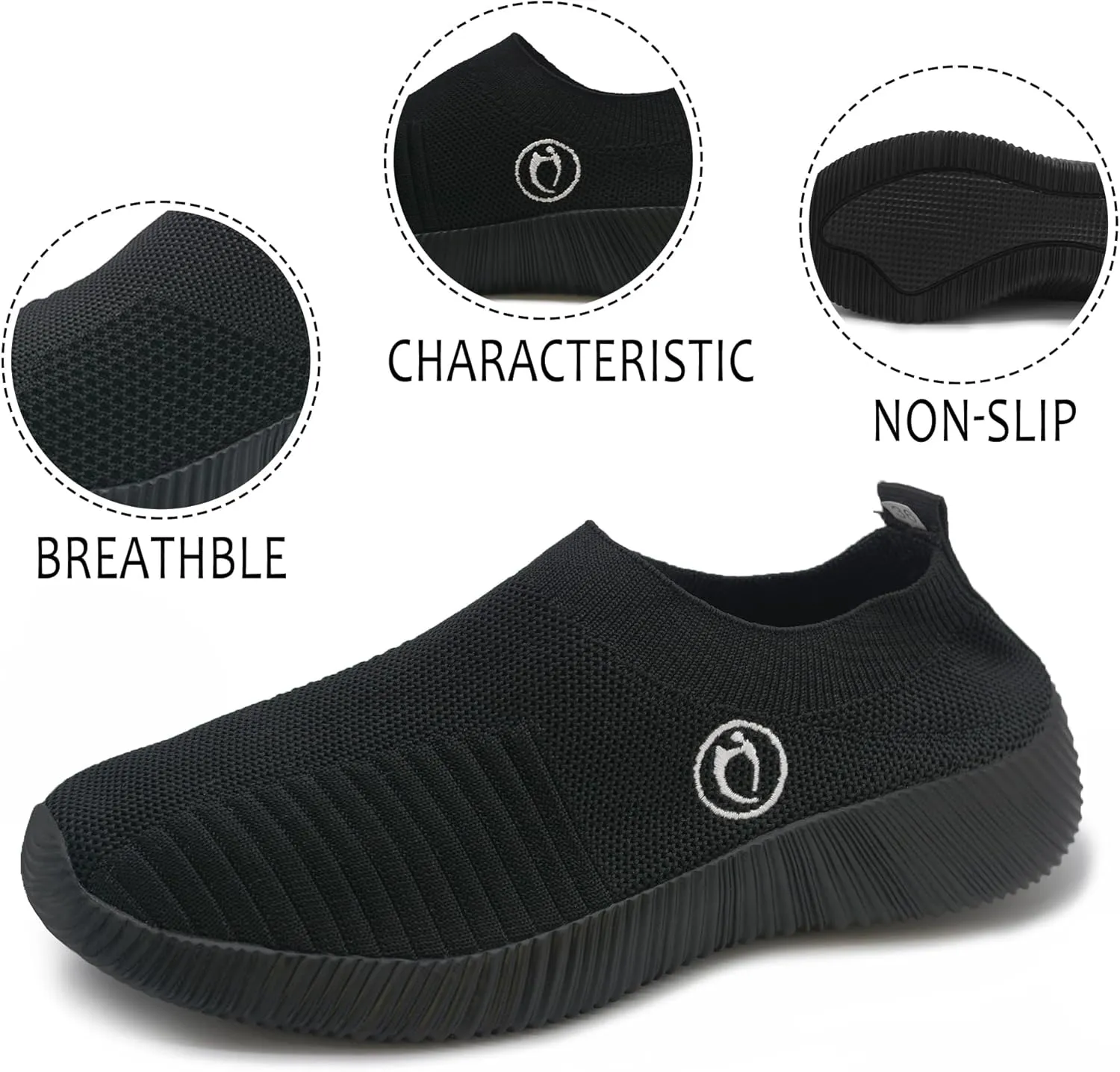 Walking Shoes Women Fashion Black Slip on Sneakers Womens Mesh Lightweight Breathable Sock Shoe Comfortable Platform Athletic
