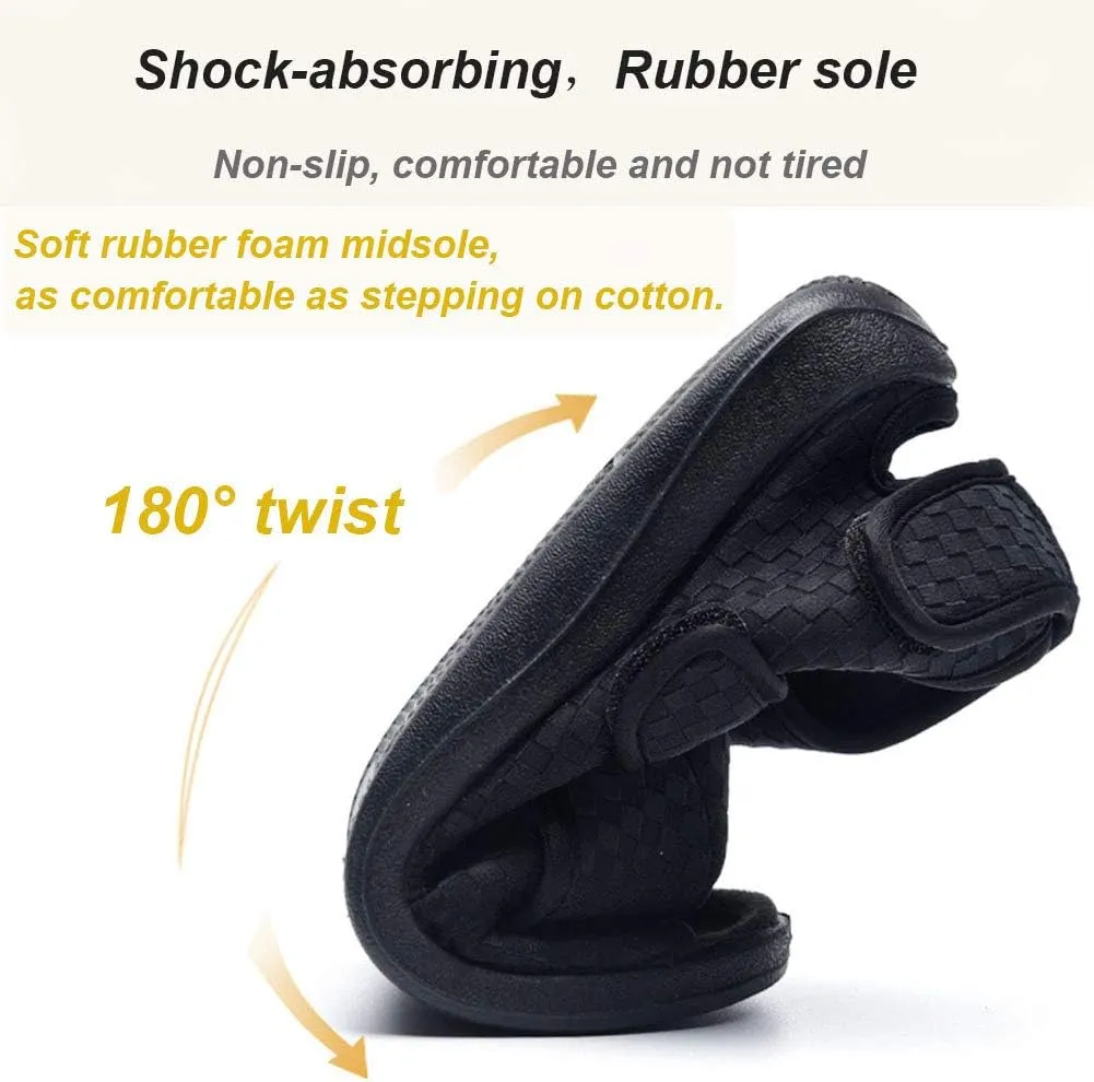 W&LESVAGO Women's Diabetic Slippers, Soft Breathable Fish Mouth Flatform Sandals, Wide Width Adjustable Edema Shoes for Elderly