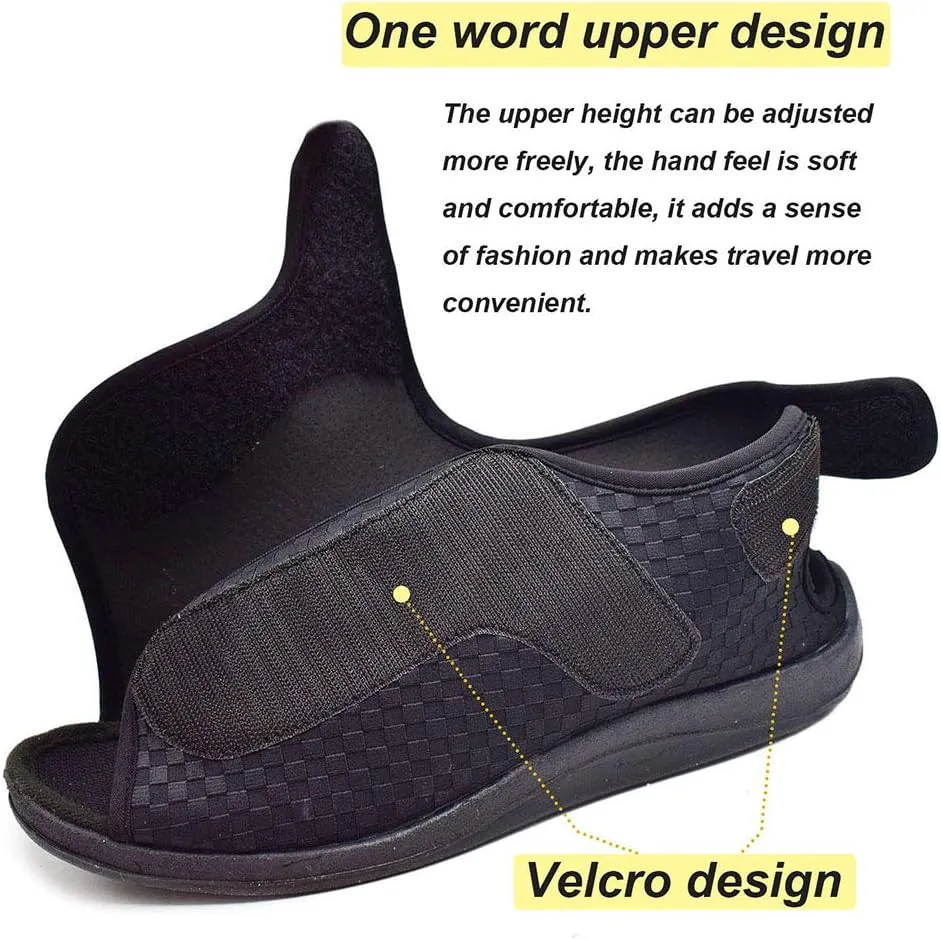 W&LESVAGO Women's Diabetic Slippers, Soft Breathable Fish Mouth Flatform Sandals, Wide Width Adjustable Edema Shoes for Elderly