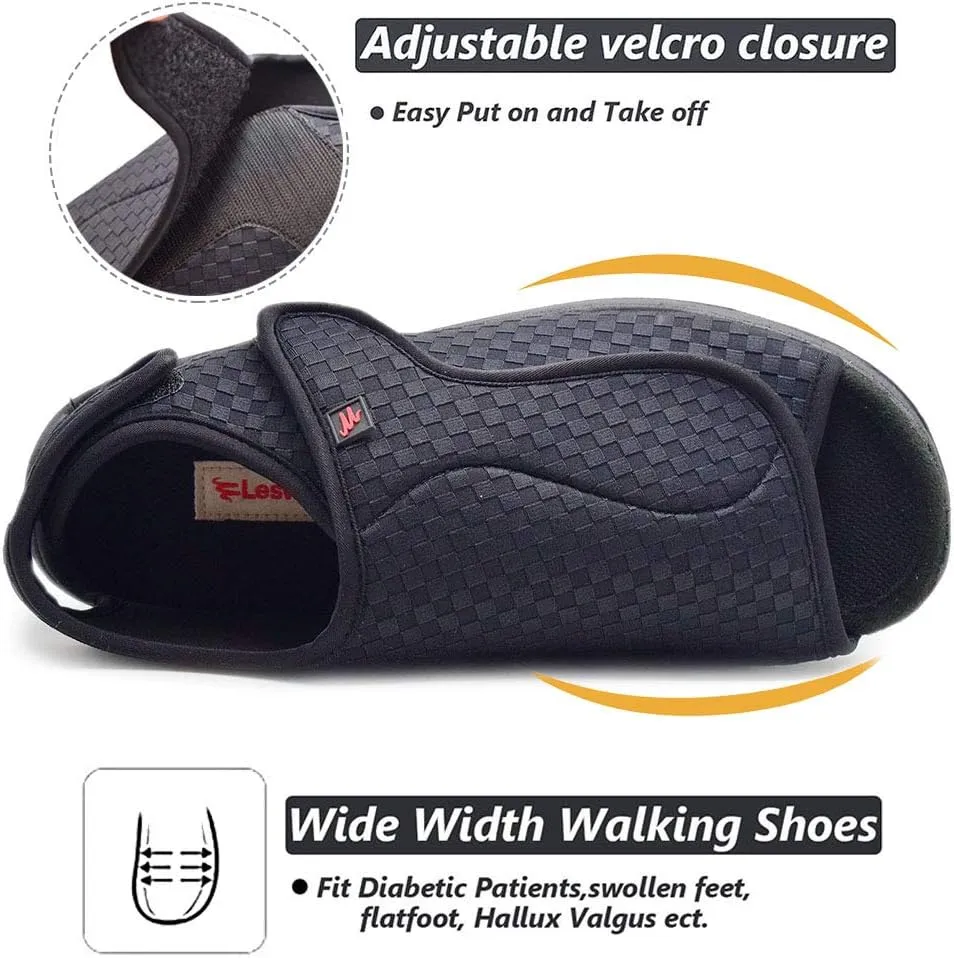 W&LESVAGO Women's Diabetic Slippers, Soft Breathable Fish Mouth Flatform Sandals, Wide Width Adjustable Edema Shoes for Elderly