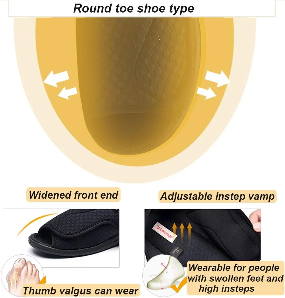 W&LESVAGO Women's Diabetic Slippers, Soft Breathable Fish Mouth Flatform Sandals, Wide Width Adjustable Edema Shoes for Elderly
