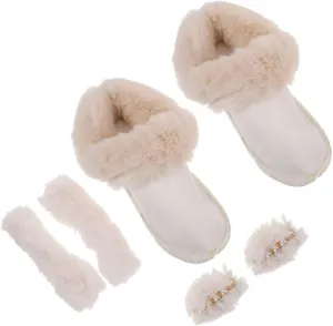 Warm Fleece Insoles Cotton Liners Pompom Heel Sleeves Non-Slip Machine Washable for Women's Winter Shoes