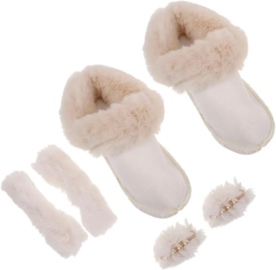 Warm Fleece Insoles Cotton Liners Pompom Heel Sleeves Non-Slip Machine Washable for Women's Winter Shoes