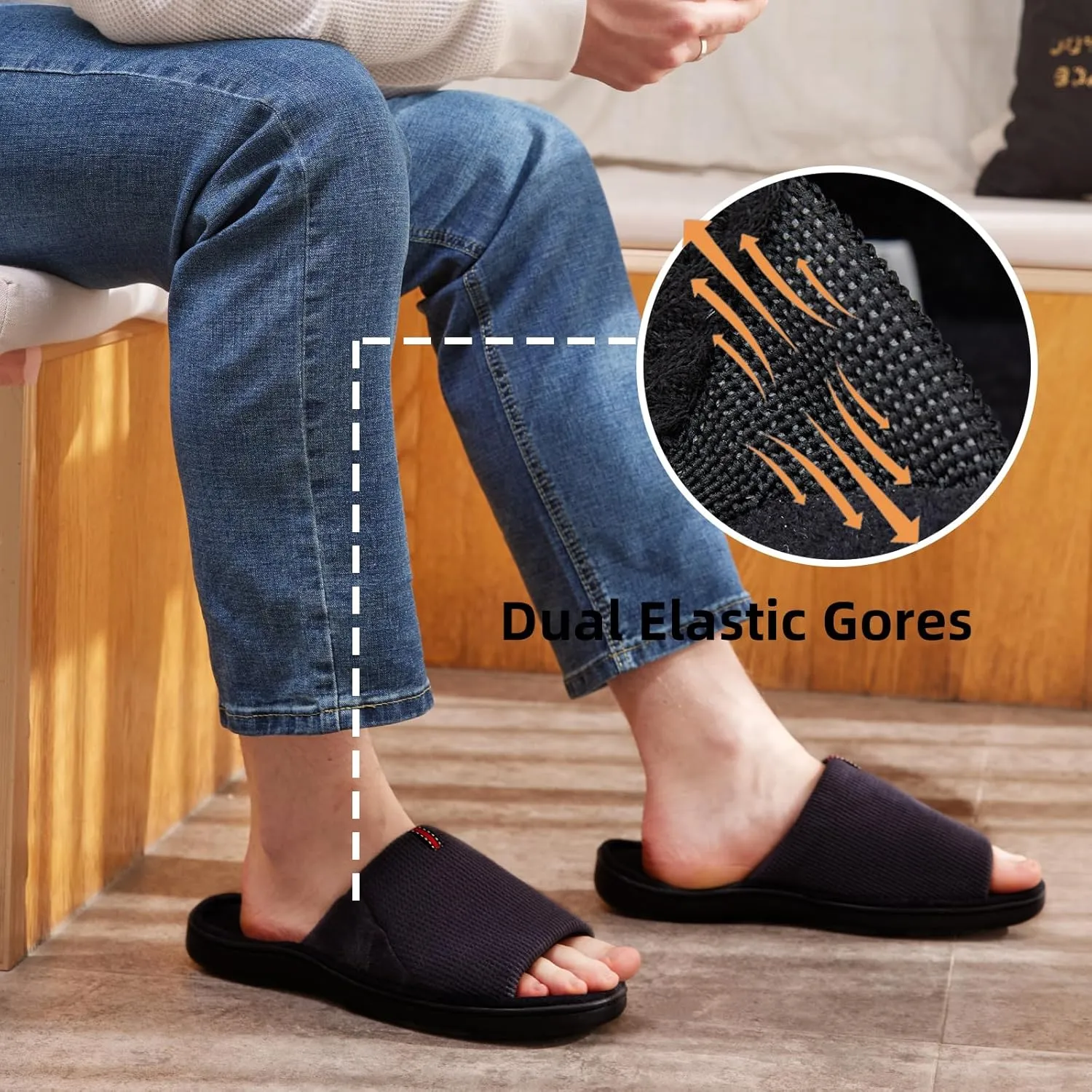 Washable Men's Open Toe House Slippers Lightweight Elastic Top Comfy Slip on Indoor Slippers for Men Breathable Non-Slip Soft Bedroom for All Season Black GreyBlack NavyBlue US8-14