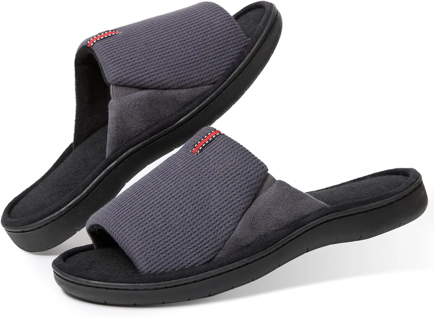 Washable Men's Open Toe House Slippers Lightweight Elastic Top Comfy Slip on Indoor Slippers for Men Breathable Non-Slip Soft Bedroom for All Season Black GreyBlack NavyBlue US8-14