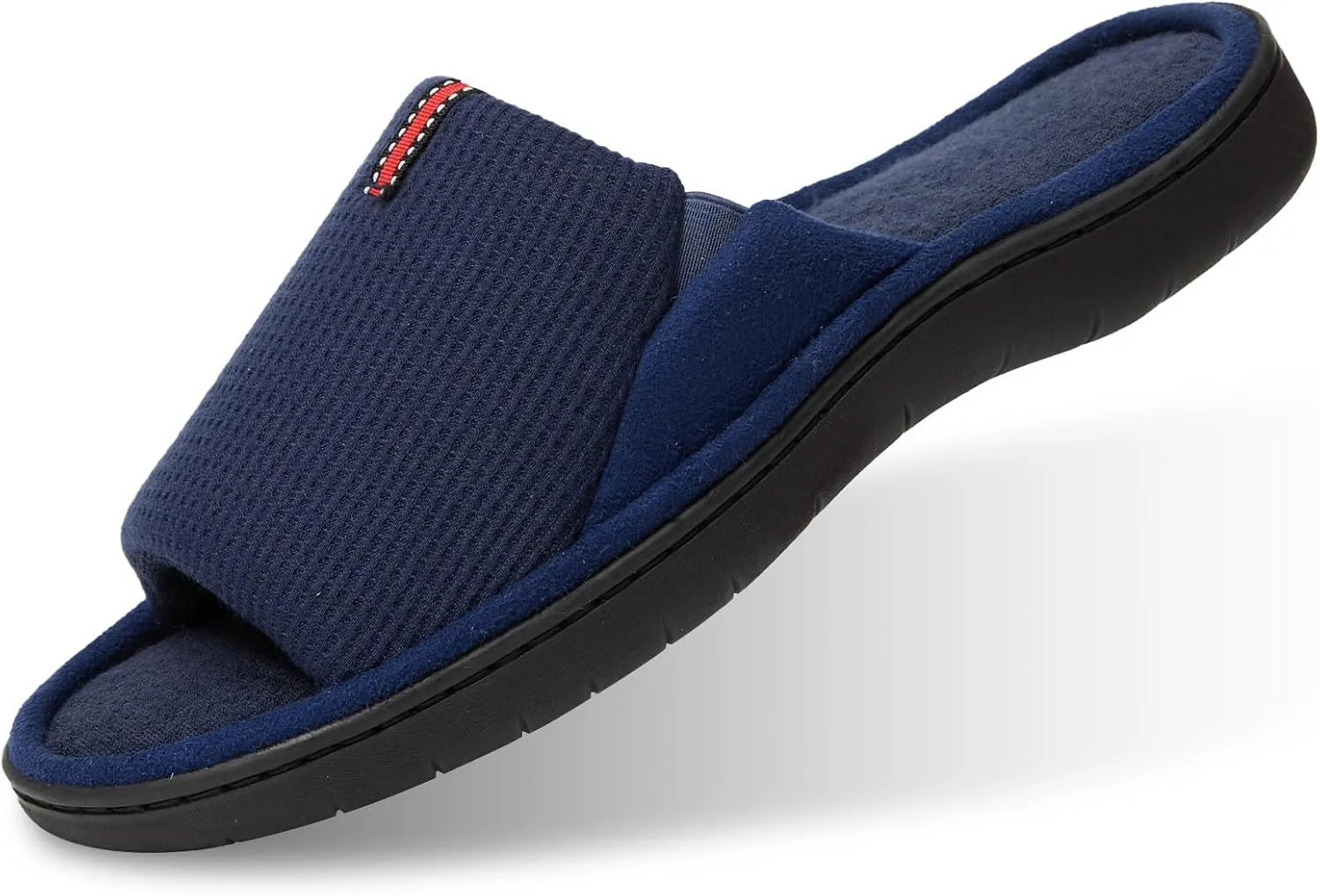 Washable Men's Open Toe House Slippers Lightweight Elastic Top Comfy Slip on Indoor Slippers for Men Breathable Non-Slip Soft Bedroom for All Season Black GreyBlack NavyBlue US8-14