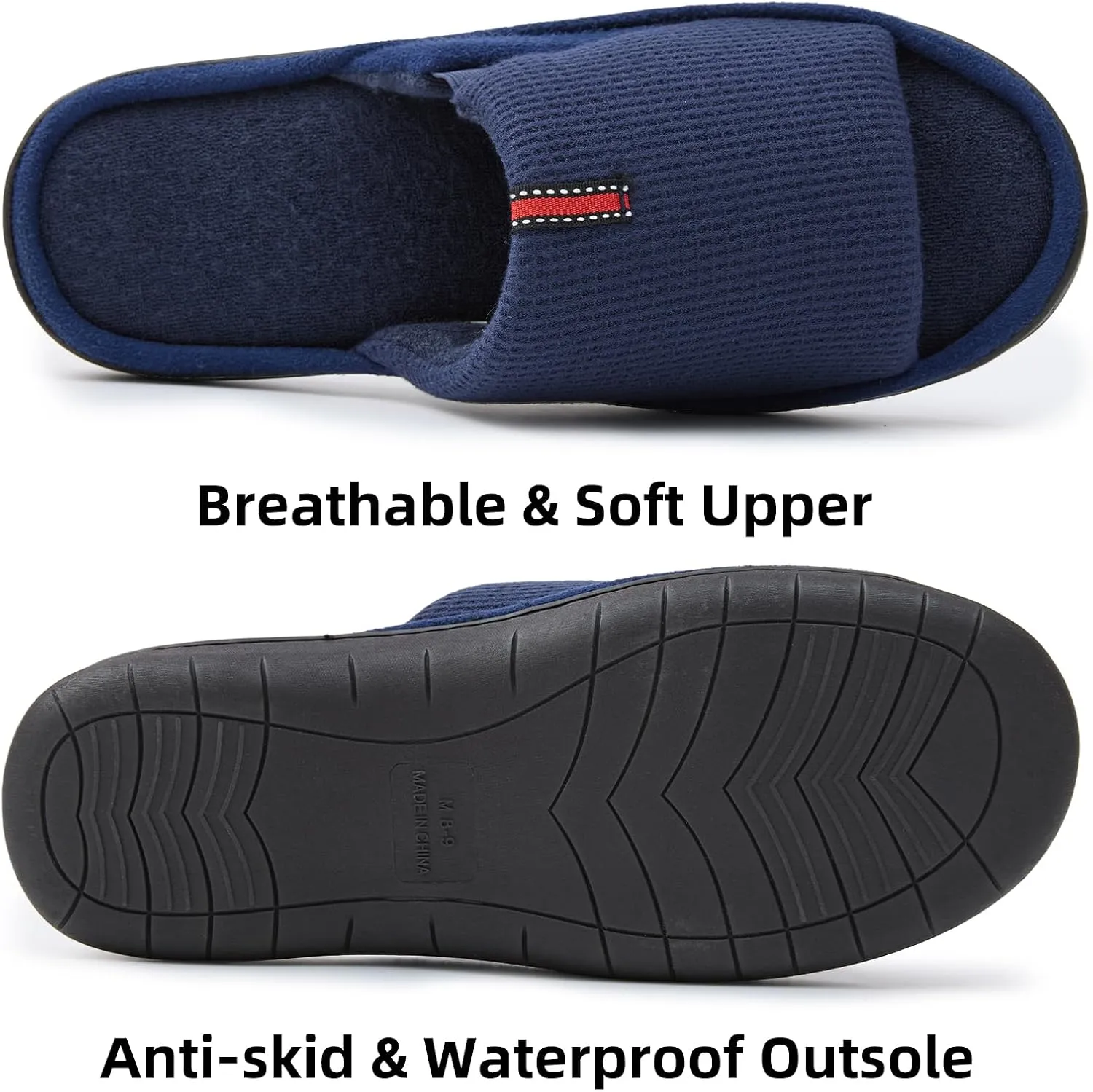 Washable Men's Open Toe House Slippers Lightweight Elastic Top Comfy Slip on Indoor Slippers for Men Breathable Non-Slip Soft Bedroom for All Season Black GreyBlack NavyBlue US8-14