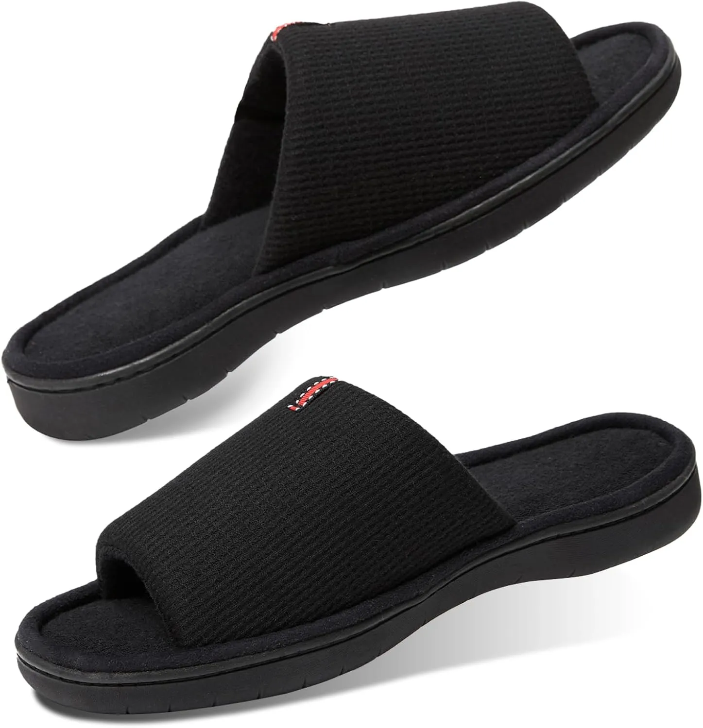 Washable Men's Open Toe House Slippers Lightweight Elastic Top Comfy Slip on Indoor Slippers for Men Breathable Non-Slip Soft Bedroom for All Season Black GreyBlack NavyBlue US8-14