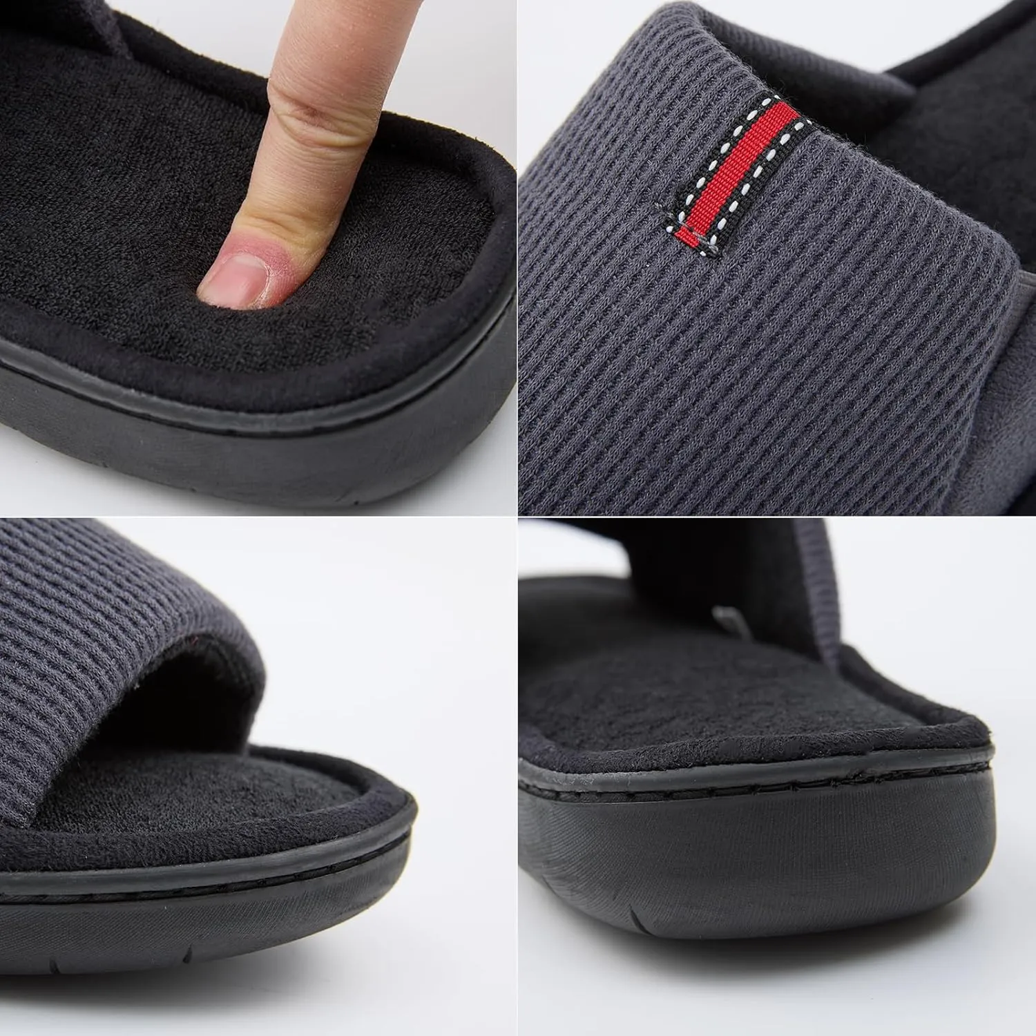 Washable Men's Open Toe House Slippers Lightweight Elastic Top Comfy Slip on Indoor Slippers for Men Breathable Non-Slip Soft Bedroom for All Season Black GreyBlack NavyBlue US8-14