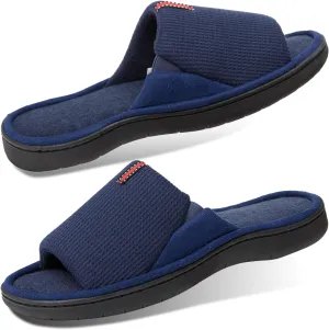 Washable Men's Open Toe House Slippers Lightweight Elastic Top Comfy Slip on Indoor Slippers for Men Breathable Non-Slip Soft Bedroom for All Season Black GreyBlack NavyBlue US8-14