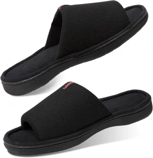 Washable Men's Open Toe House Slippers Lightweight Elastic Top Comfy Slip on Indoor Slippers for Men Breathable Non-Slip Soft Bedroom for All Season Black GreyBlack NavyBlue US8-14