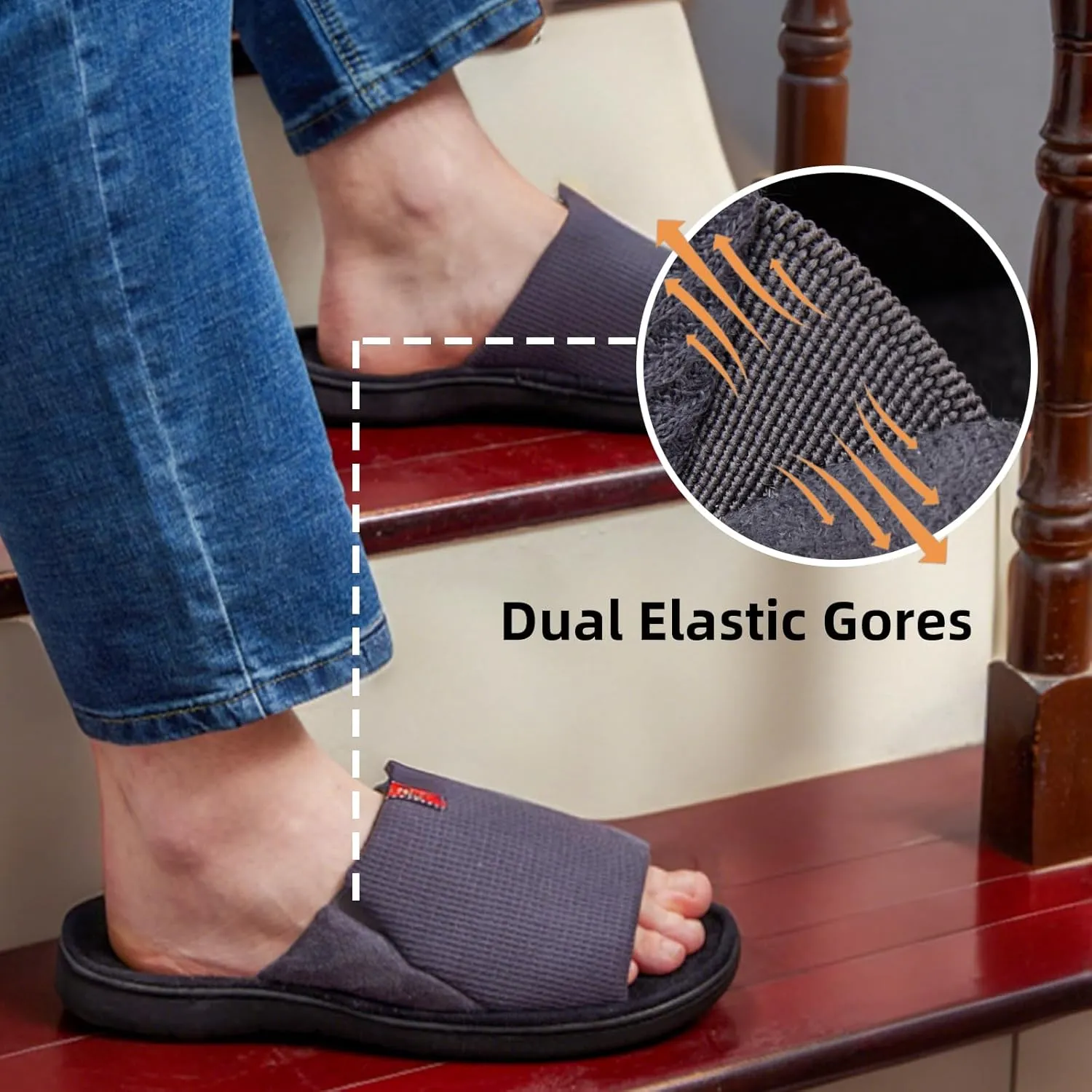 Washable Men's Open Toe House Slippers Lightweight Elastic Top Comfy Slip on Indoor Slippers for Men Breathable Non-Slip Soft Bedroom for All Season Black GreyBlack NavyBlue US8-14