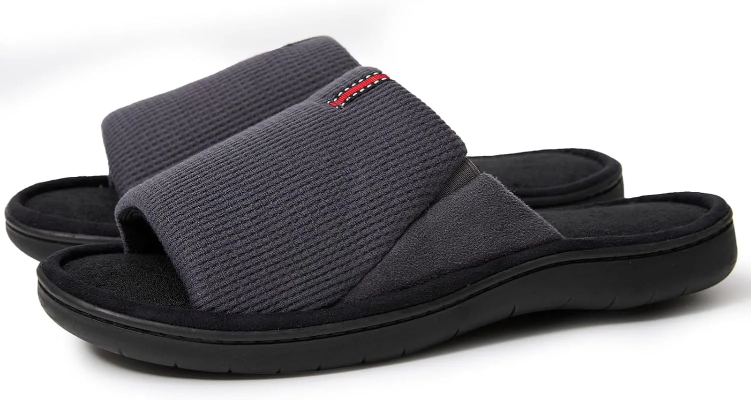 Washable Men's Open Toe House Slippers Lightweight Elastic Top Comfy Slip on Indoor Slippers for Men Breathable Non-Slip Soft Bedroom for All Season Black GreyBlack NavyBlue US8-14