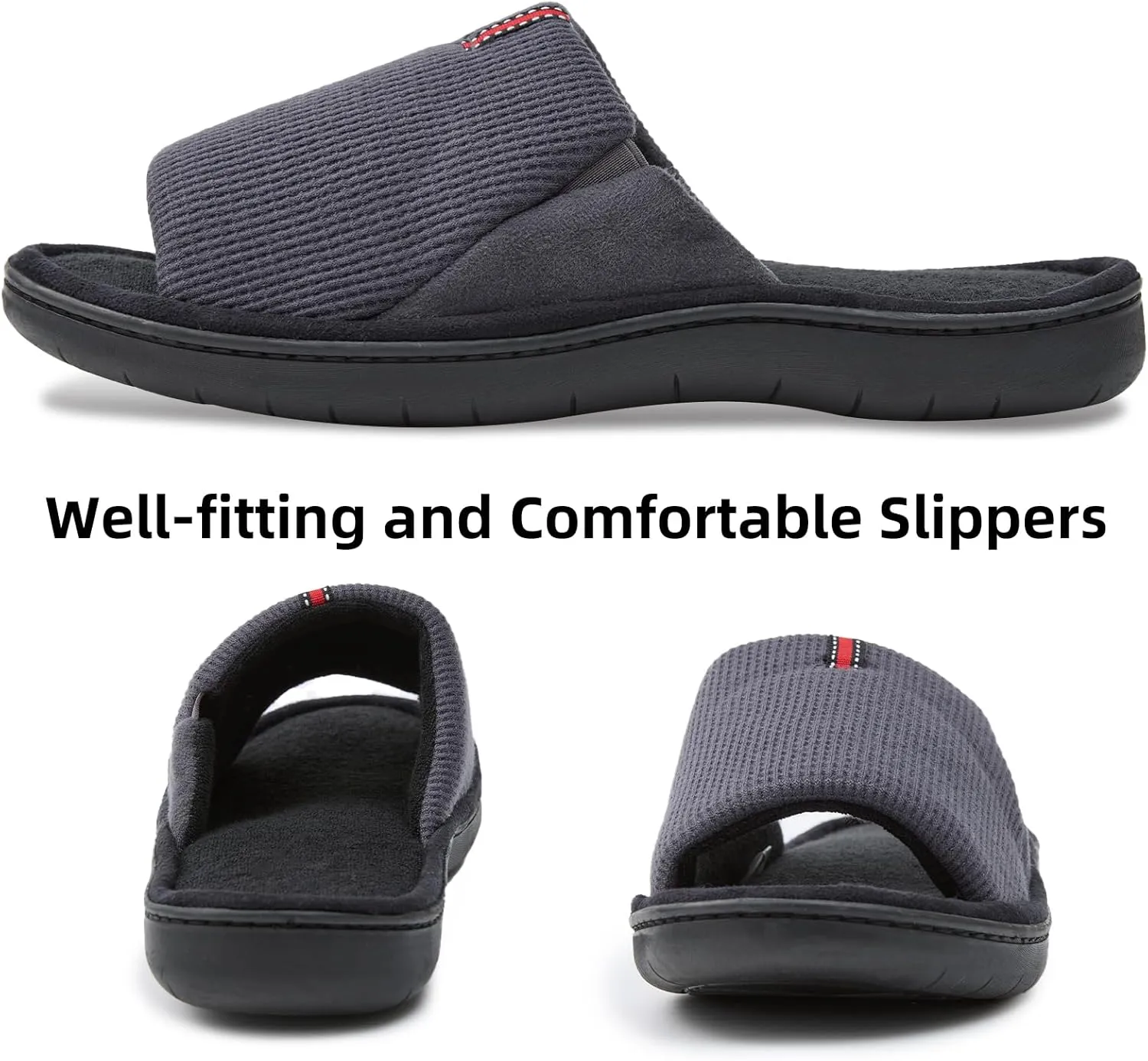 Washable Men's Open Toe House Slippers Lightweight Elastic Top Comfy Slip on Indoor Slippers for Men Breathable Non-Slip Soft Bedroom for All Season Black GreyBlack NavyBlue US8-14