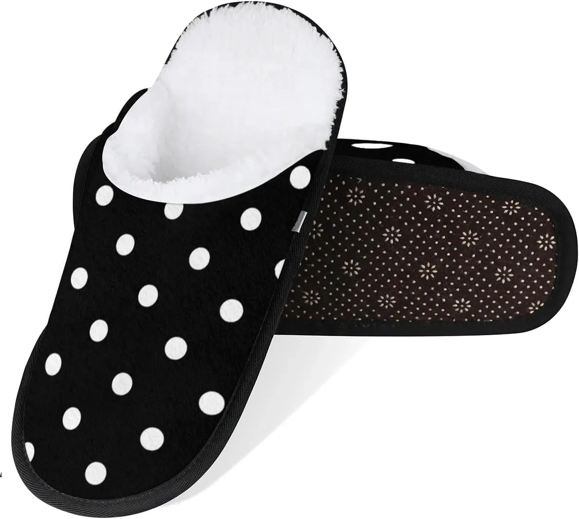 White Black Polka Dot House Slippers for Women Men, Polka Dot Non-Slip Spa Slippers Soft Foam Warm Home Shoes