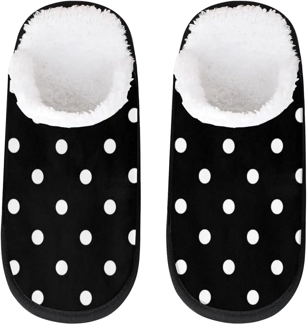 White Black Polka Dot House Slippers for Women Men, Polka Dot Non-Slip Spa Slippers Soft Foam Warm Home Shoes