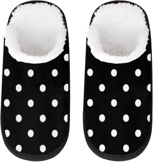 White Black Polka Dot House Slippers for Women Men, Polka Dot Non-Slip Spa Slippers Soft Foam Warm Home Shoes