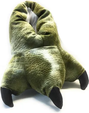 Wild Ones Furry Animal Claw Slippers for Toddlers, Kids and Adults (S Small Youth Toddlers and Kids Sizes 9 to 2, Green Dino)