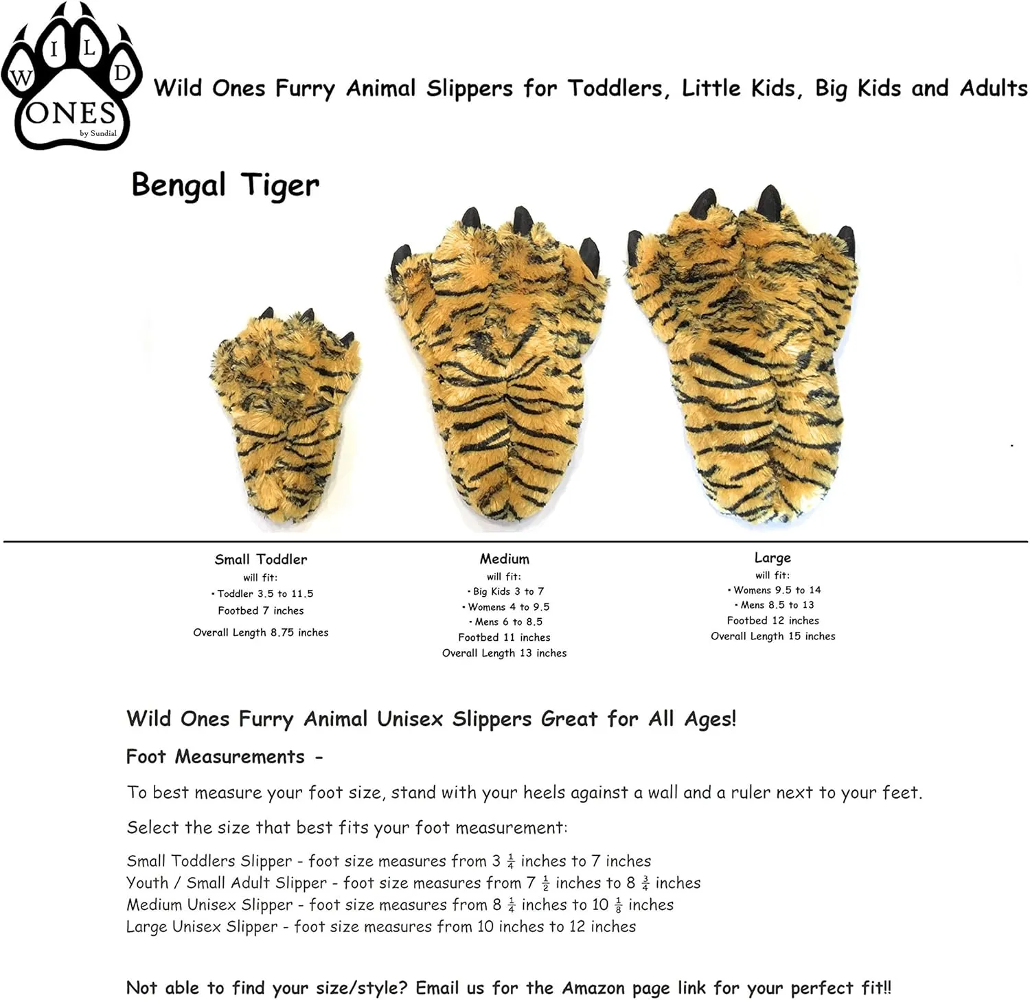Wild Ones Furry Animal Claw Slippers for Toddlers, Kids and Adults