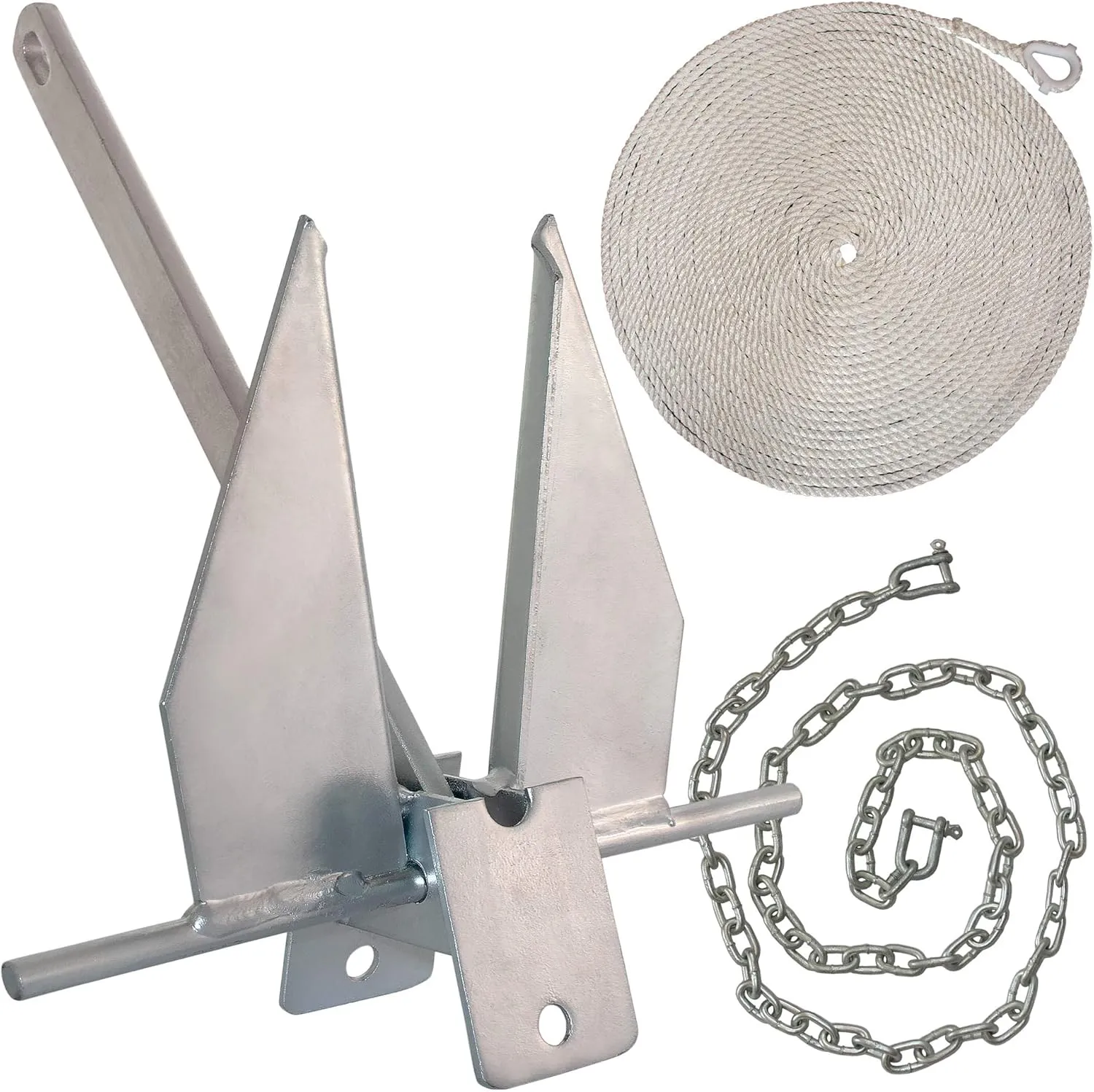WindRider Heavy Duty Boat Anchor Kit – Fluke Style with Rope, Chain & Shackles – Complete Sailing and Fishing Combo for Medium Boats Pontoon & Deck - Perfect for Sand & Mud Bottoms