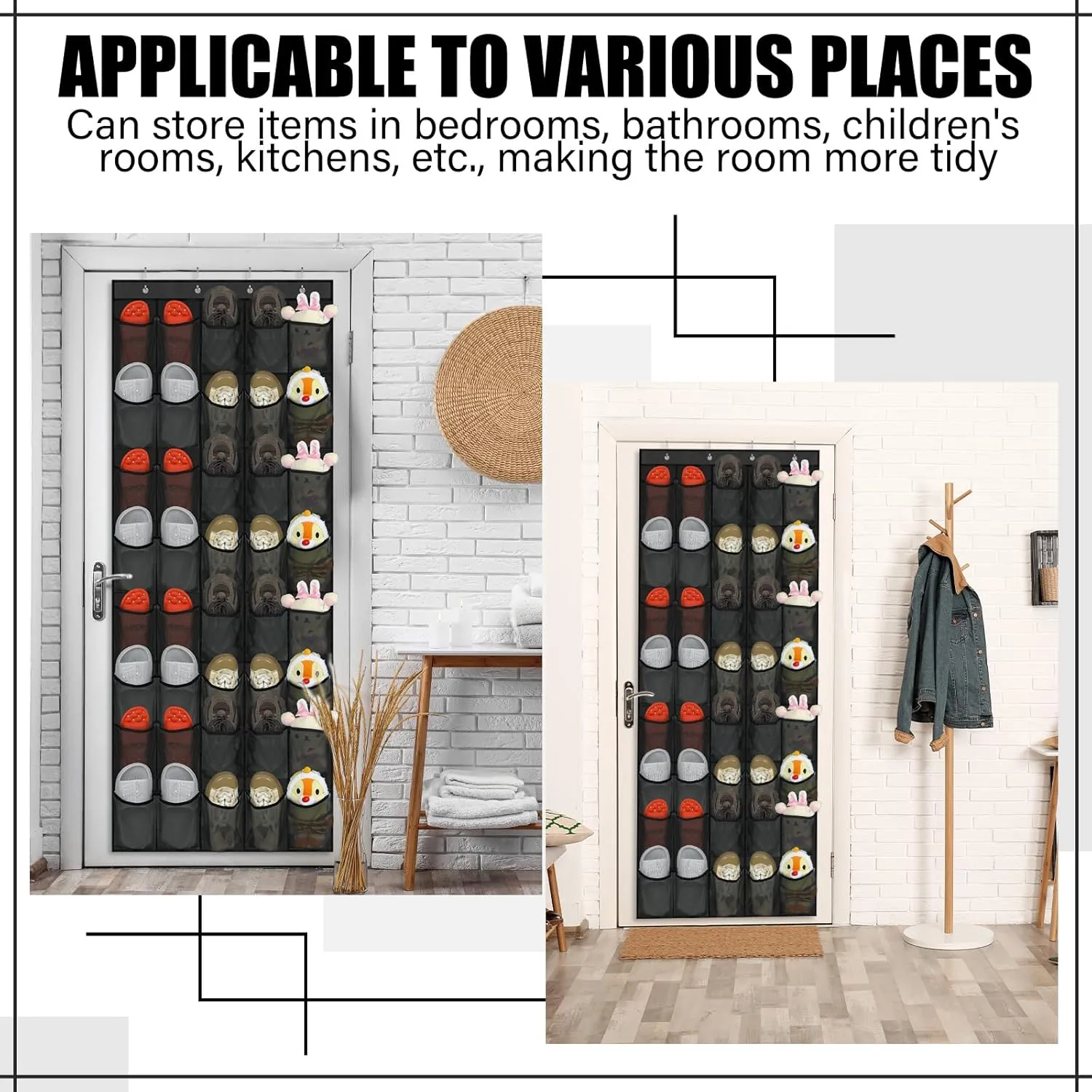 Windyun 40 Large over the Door Hanging Shoe Organizer Black Mesh Pockets Shoe Rack for Closet Behind Door Hanger Storage Holder Nonslip for Cruise Essentials, Dorm Room Storage, Utility Room