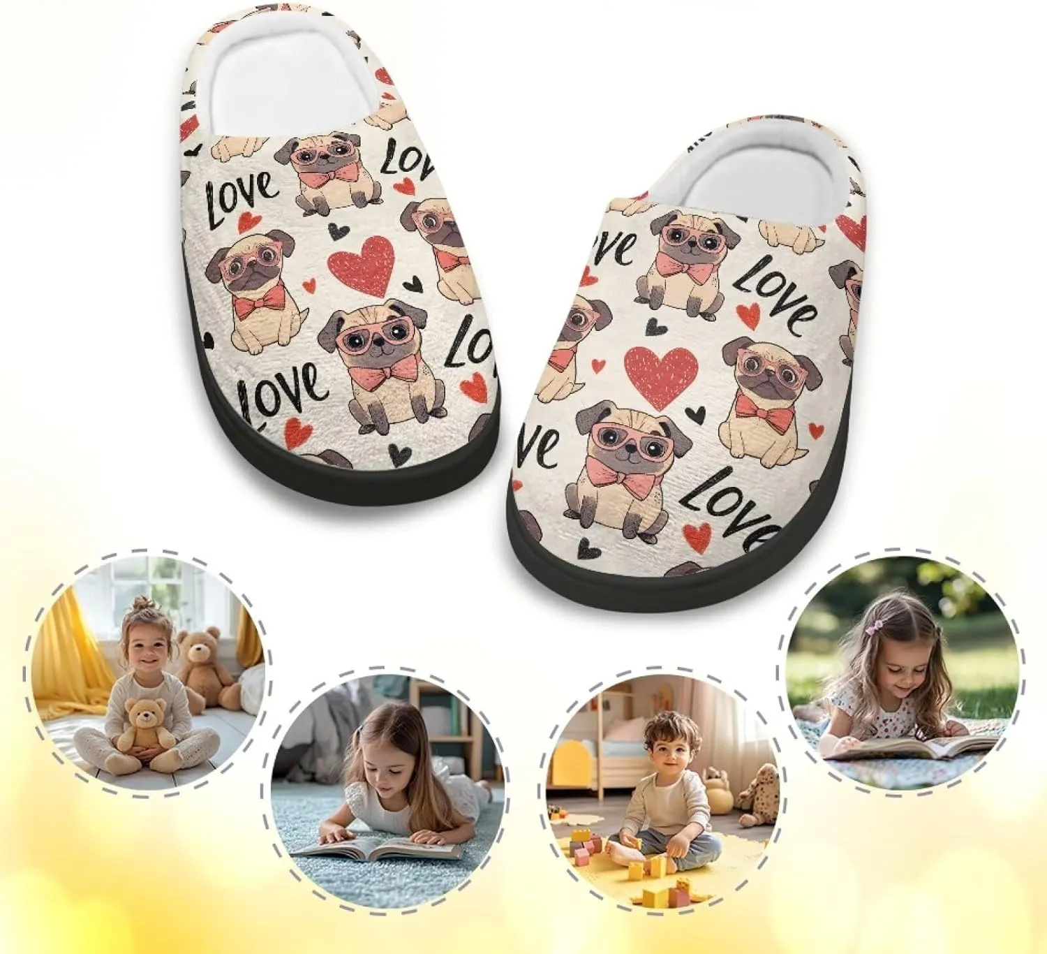 Winter Fluffy Slippers for Girls and Boys, Comfy Warm Scuff Slippers for Walking, Slip On Closed Toe Shoes for Home