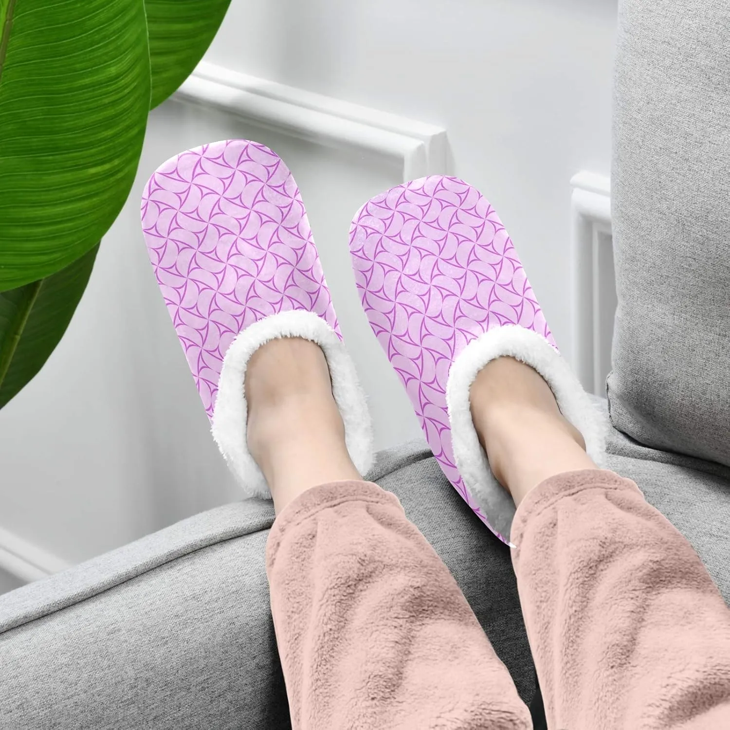 Winter House Slippers for Women/Men with Mandala Grid Element Cozy Fleece Slippers