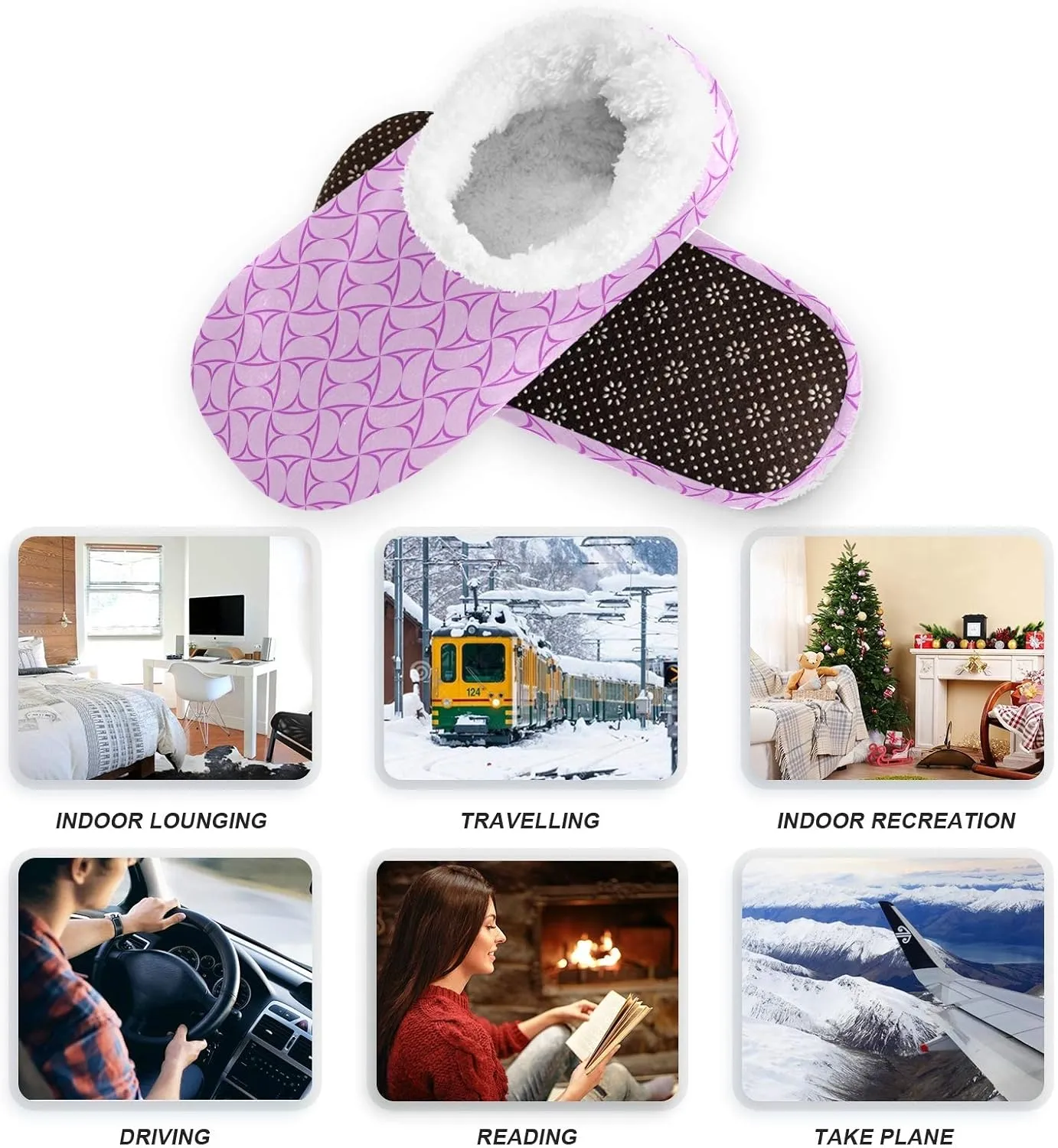 Winter House Slippers for Women/Men with Mandala Grid Element Cozy Fleece Slippers