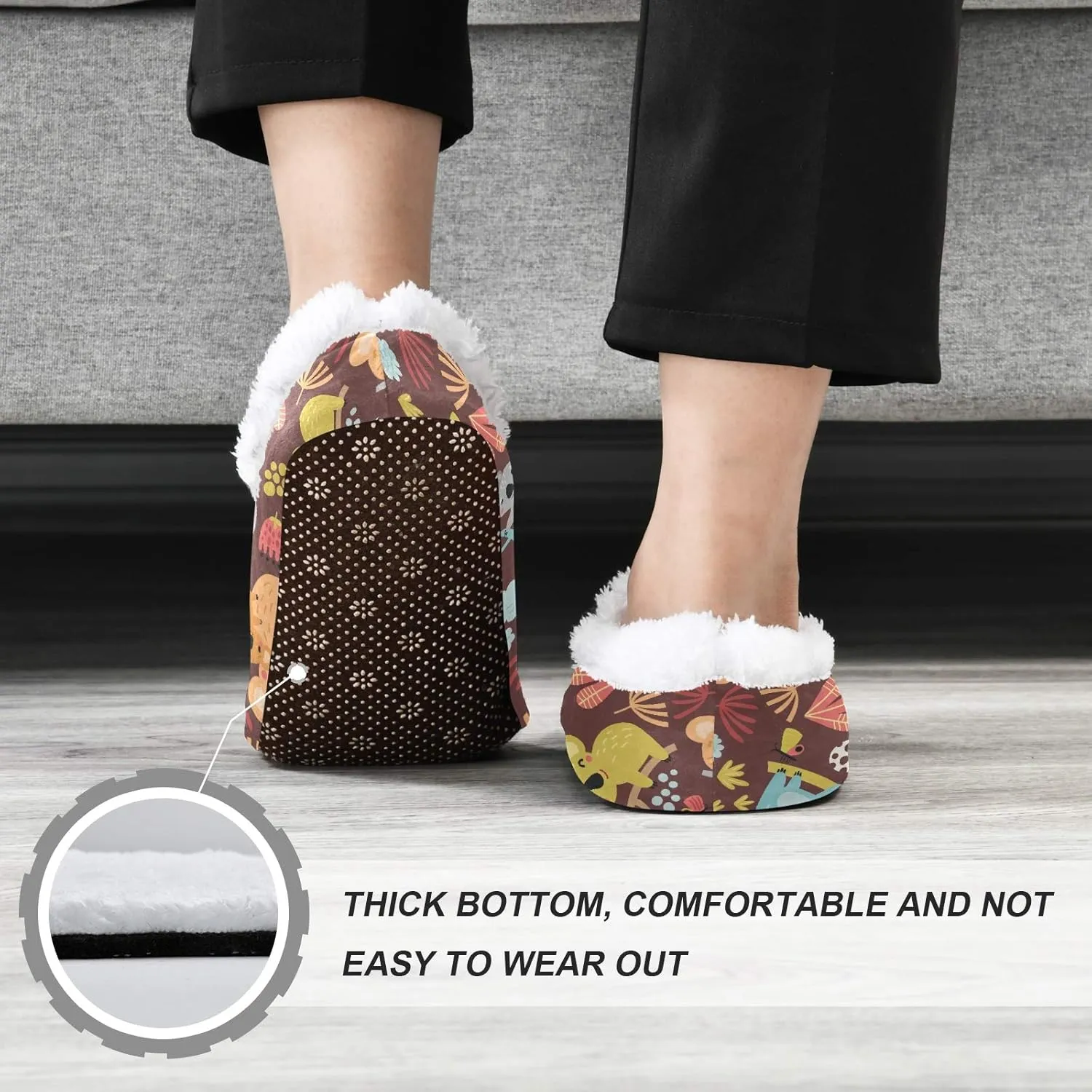 Winter House Slippers for Women/Men with Seamless Pattern with Fall Maple Leaves Element Cozy Fleece Slippers